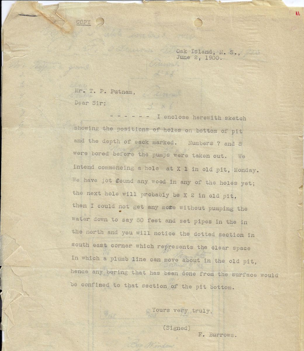 Letter from Burrows describing the following diagrams - Oak Island ...
