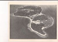 1965 aerial photo of Oak Island on an angle with view of future causeway