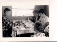 Restall family in their Oak Island home (12x12 construction shack)