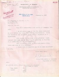 Letter to R.V. Harris with two 18th century land grants attached