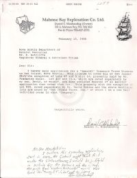 Letter with application for "Special" Treasure Trove License