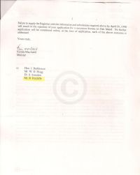 Letter stating requirements needed to support license application p2
