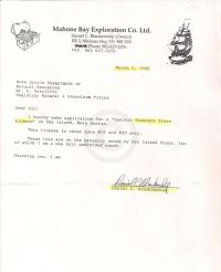 Letter with submission of Treasure Trove License application