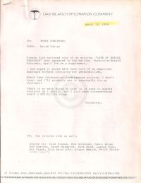 Letter with enclosed article "Lure of buried treasure" and letter to the editor