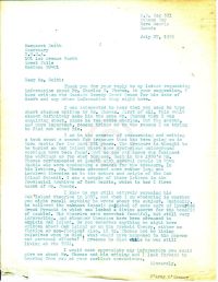 thanking her for her reply regarding C. B. Thomas