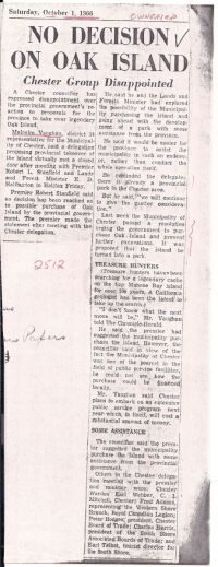 No Decision on Oak Island: Chester Group Disappointed