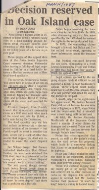 Chronicle Herald: Decision reserved in Oak Island case