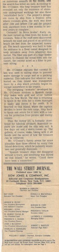 Wall Street Journal: Tantalizing Search For Oak Island's Fabled Treasures, part 2