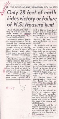 Globe & Mail: Only 28 feet of earth hides victory or failure of N.S. treasure hunt