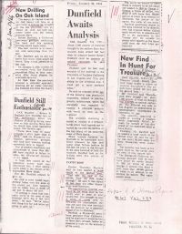 New Drilling On Oak Island/Dunfield Still Enthusiastic/Dunfield Awaits Analysis/New Find In Hunt For Treasure