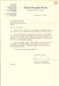 Letter from National Geographic Society stating they have no information