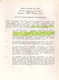 Notice of Special Meeting for Shareholders for Jan 15th 1990 p1