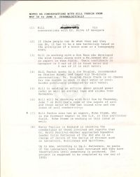Notes re conversations with Bill Parkin from May 30 to June 6 chonologically p1 (attached to June 11 1990 mem.)